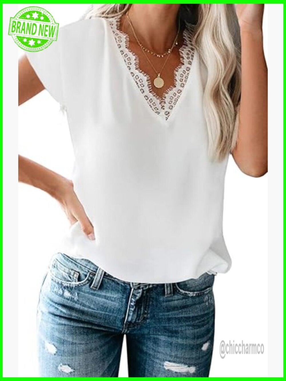 Sexy V-Neck Tank Top with Lace Trim - Short Sleeve Blouse